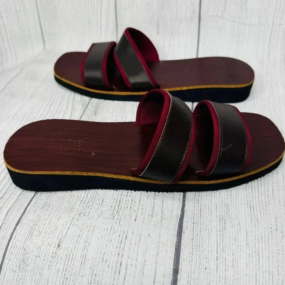 J.Crew Brown Wood Leather 2‎ Strap Sandals Size 6